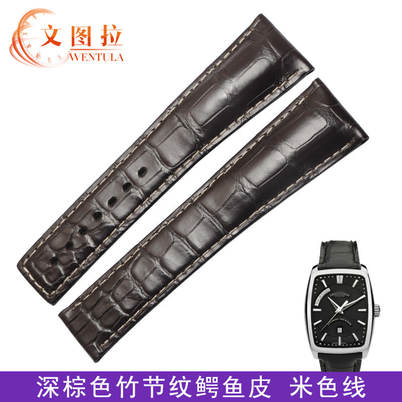 Alligator watch strap, replacement for Armand Nicolet Contemporary Casual, genuine cowhide leather strap for men, with folding clasp