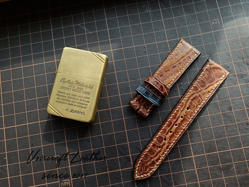 Handmade Custom Vintage American Matte Crocodile Leather Watch Strap - Matte Finish, Distressed Look, Pin Buckle