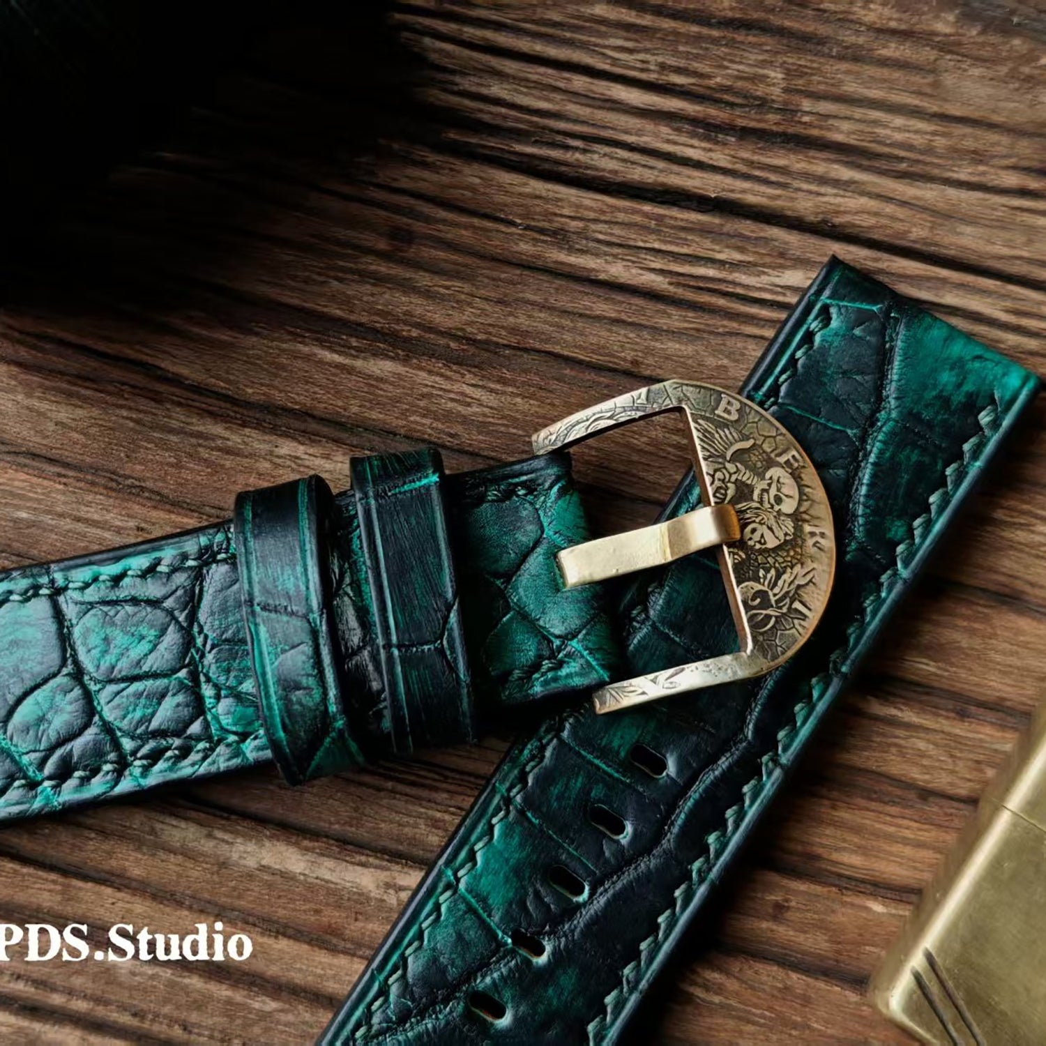 Handmade Custom American Vintage Sanded American Alligator Leather Watch Strap - Matte, Distressed, Black, Custom Pin Buckle