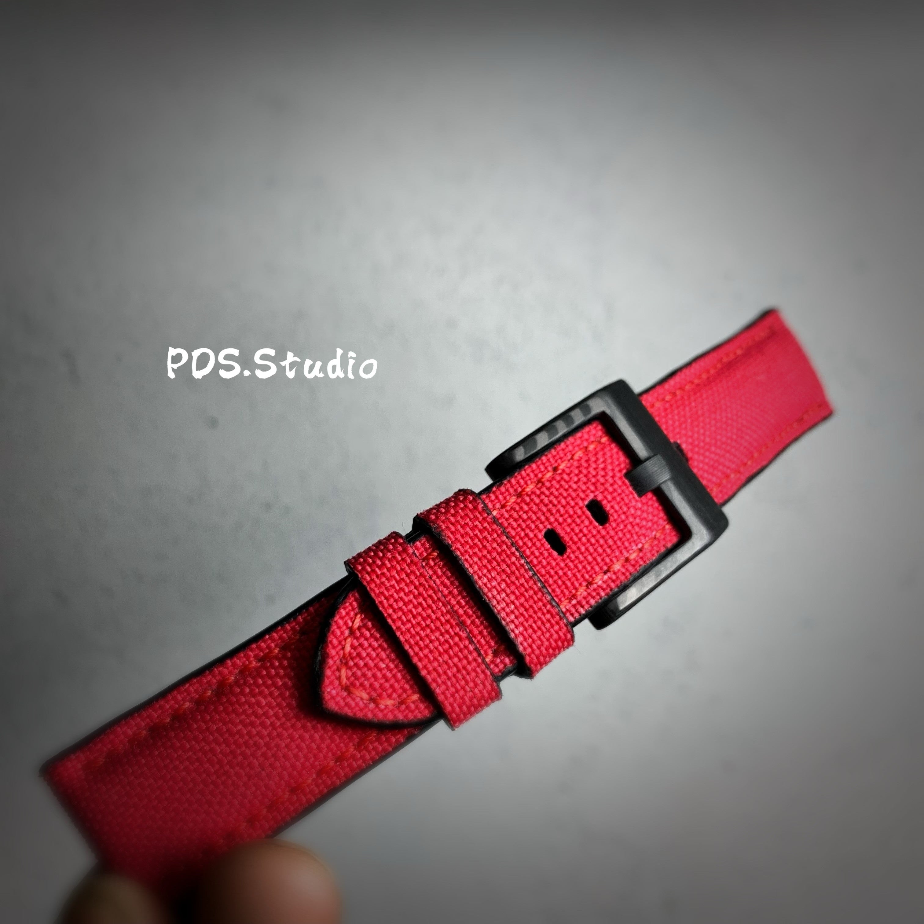 Handmade Nylon Watch Strap Customization - Waterproof, Sweat-Resistant, Durable & Soft, Black & Red, Raised Texture, Pin Buckle