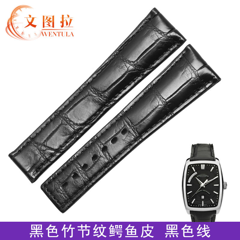Alligator watch strap, replacement for Armand Nicolet Contemporary Casual, genuine cowhide leather strap for men, with folding clasp