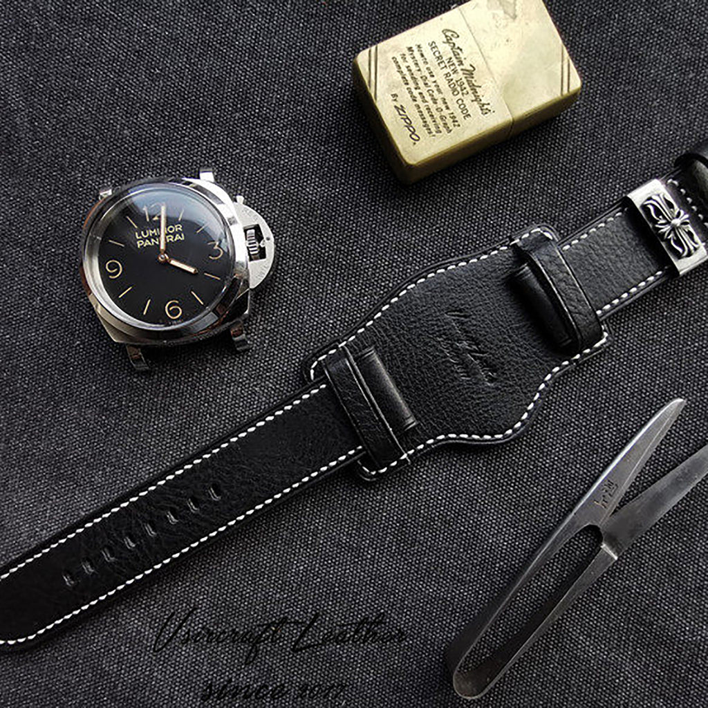 Handmade Custom Watch Strap - Italian Cowhide, Hypoallergenic Lining, Black Original Pin Buckle