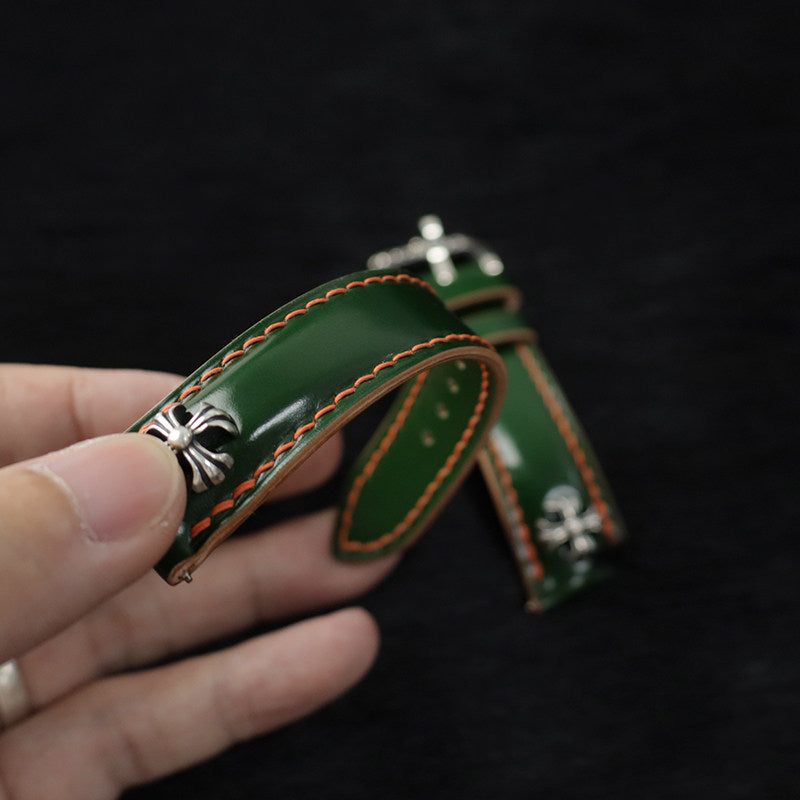 Handcrafted Horsehide Leather Watch Strap with Silver-Tone Hardware for Panerai Watches - Vintage & Premium Aesthetic