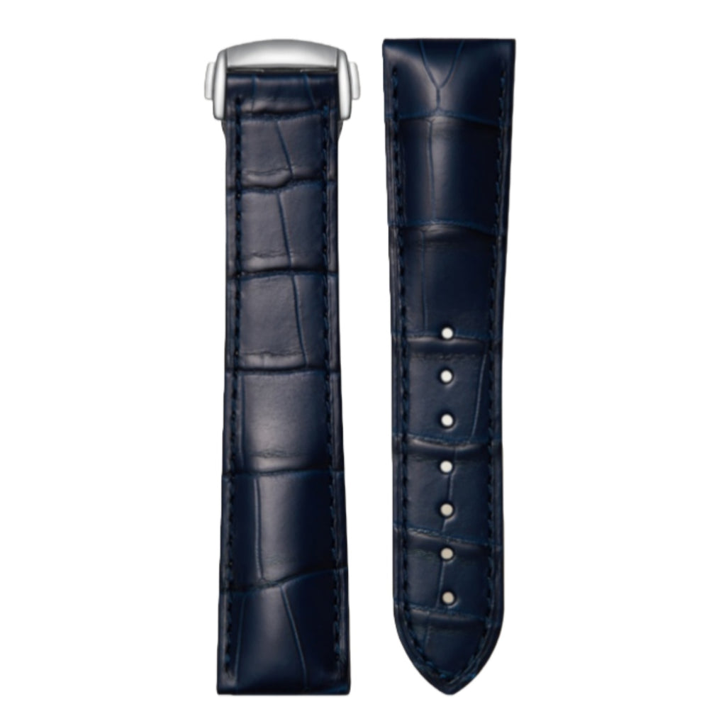 Genuine Alligator Leather Men's Watch Strap for Omega Speedmaster, Seamaster, De Ville Prestige | Silver Folding Clasp