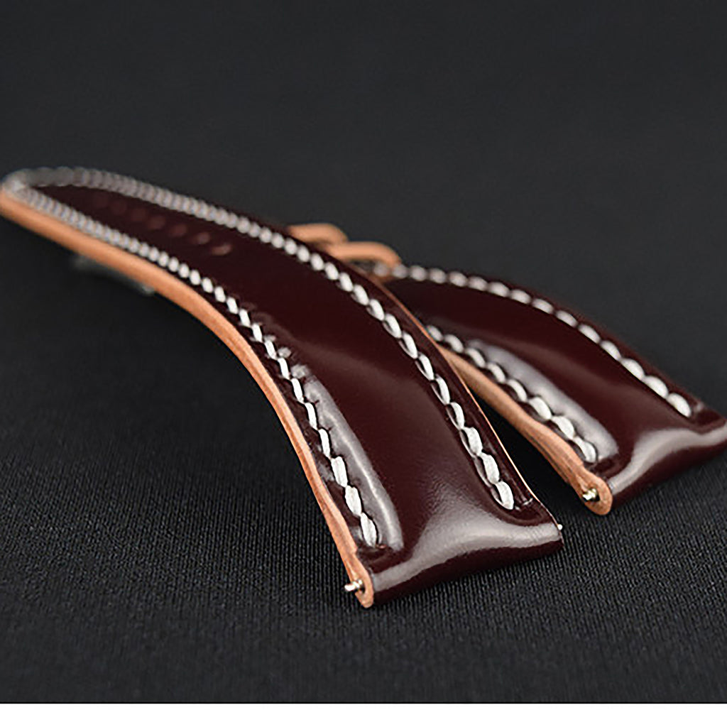 Compatible with Breitling & Tudor - Handmade Burgundy Horsehide Leather Watch Strap