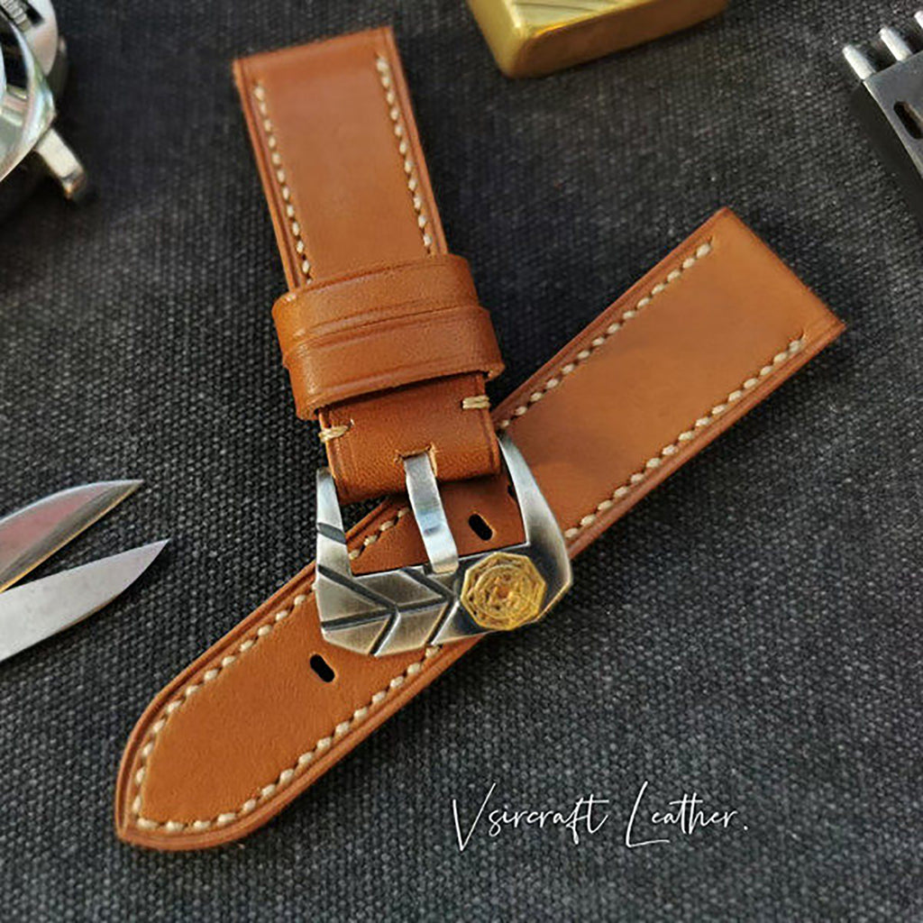 Handmade Custom Light Brown Tan Italian Leather Watch Strap - Vintage American Style, Soft, Thickened, Durable, Pin Buckle