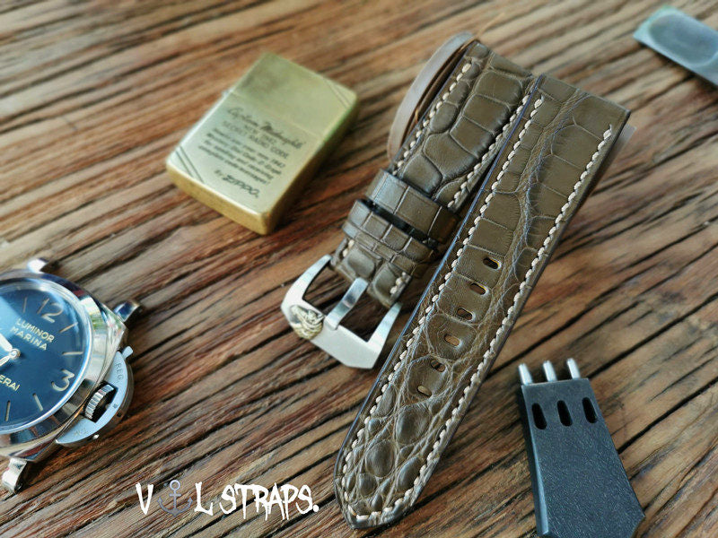 Handmade Custom Vintage American Matte Crocodile Leather Watch Strap - Matte Finish, Distressed Look, Pin Buckle