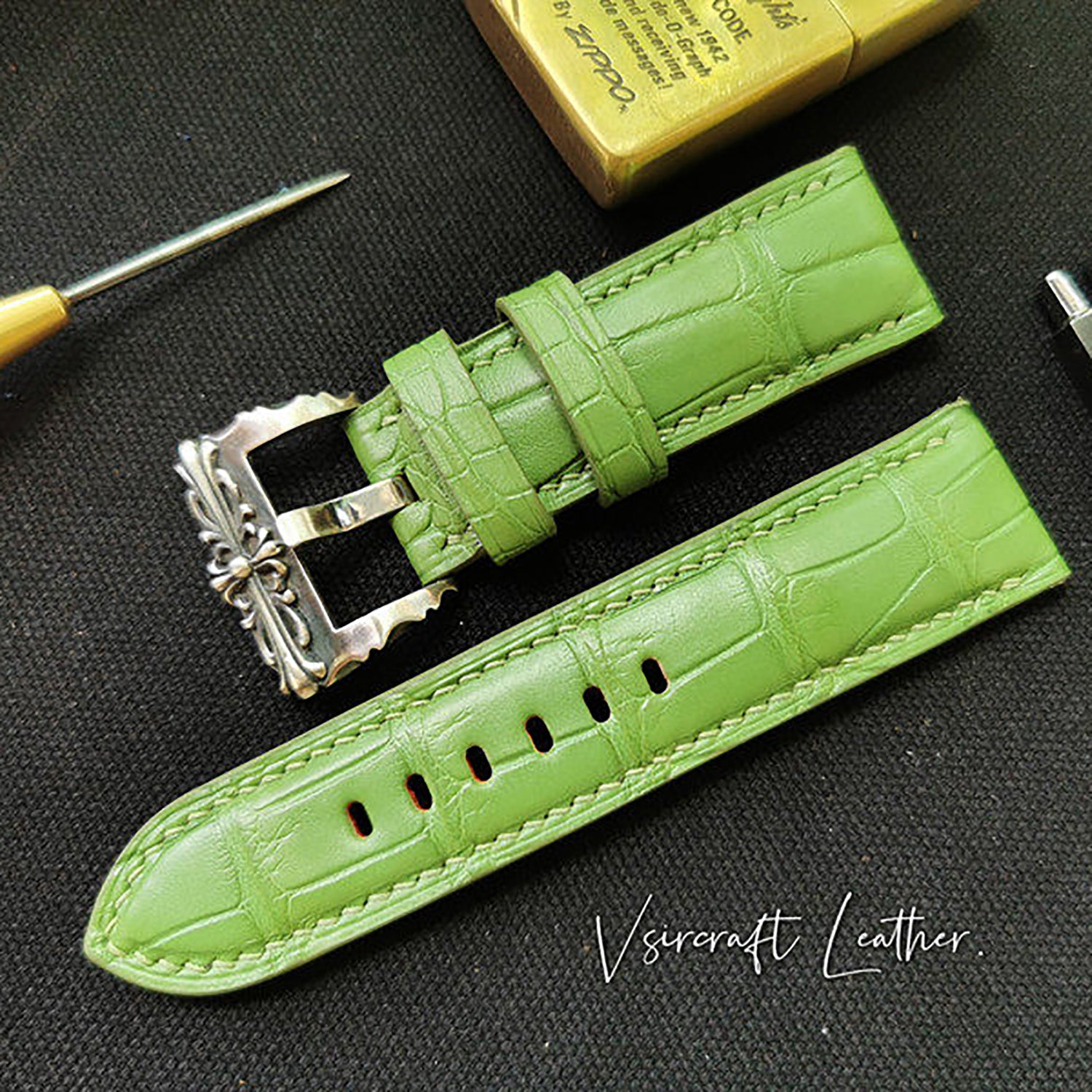 Handmade American Alligator Leather Watch Strap - Customized, Medium Gloss, Black & Brown, Pin Buckle, Sweat-Resistant