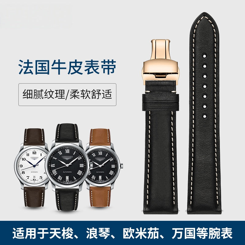 French genuine calfskin watch strap for men and women, fits Montblanc, DW, Jaeger-LeCoultre, Breitling, Huawei