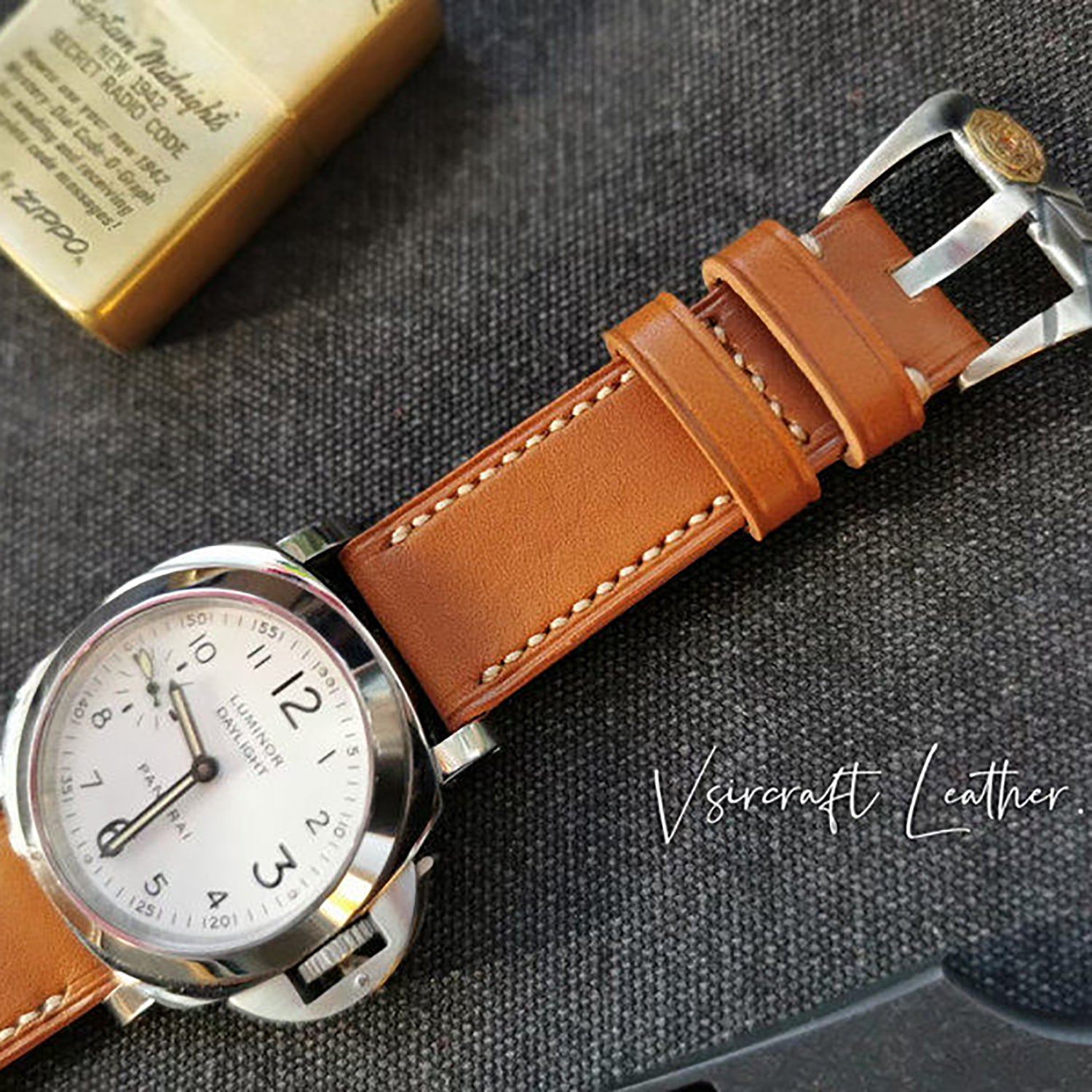 Handmade Custom Light Brown Tan Italian Leather Watch Strap - Vintage American Style, Soft, Thickened, Durable, Pin Buckle