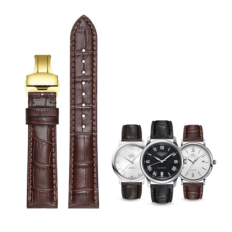 Genuine leather watch strap for men, first-layer cowhide, butterfly buckle, fits Tissot, Seiko, FIYTA, Longines