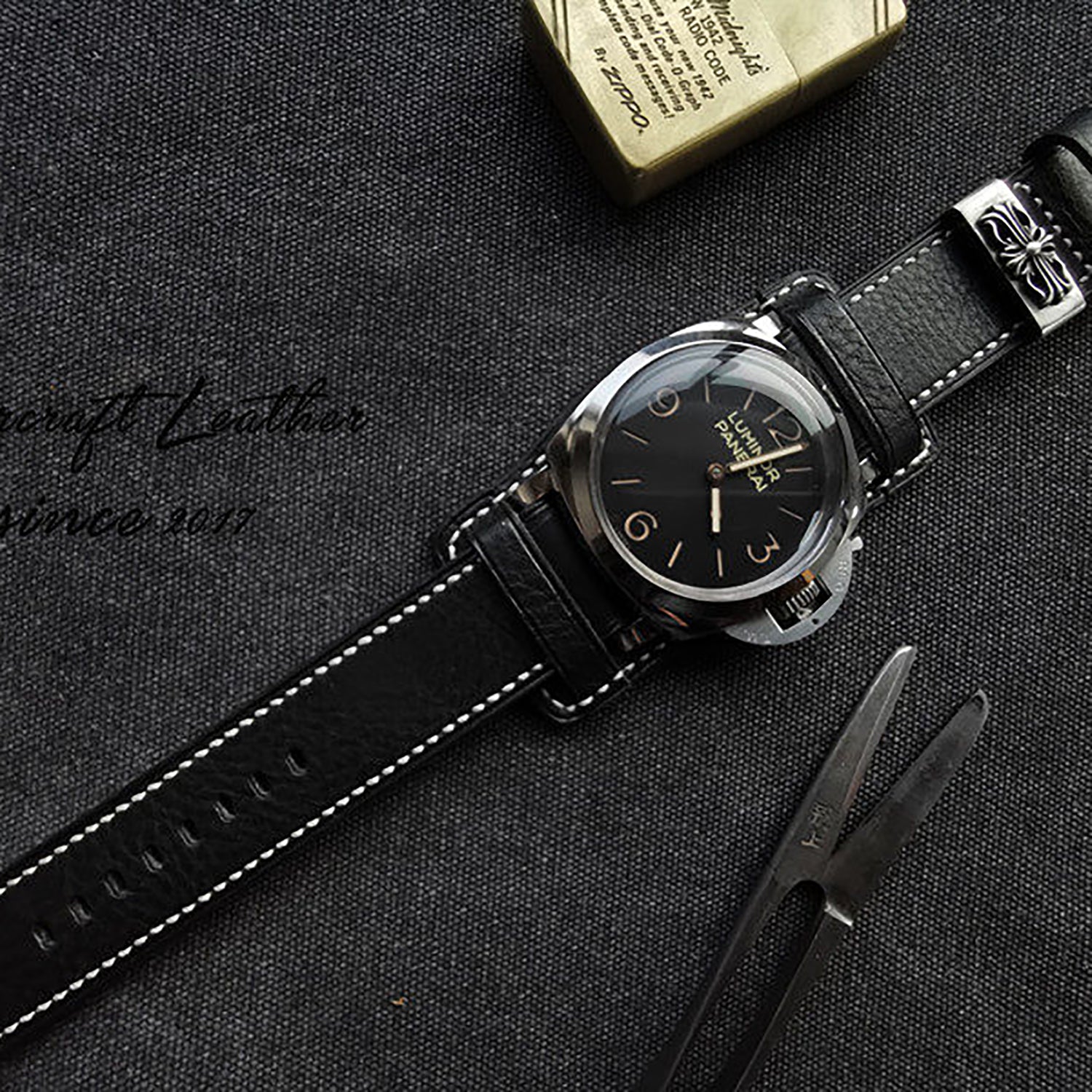 Handmade Custom Watch Strap - Italian Cowhide, Hypoallergenic Lining, Black Original Pin Buckle