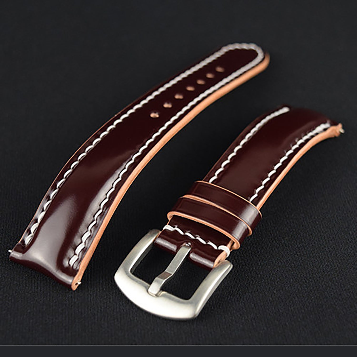 Compatible with Breitling & Tudor - Handmade Burgundy Horsehide Leather Watch Strap