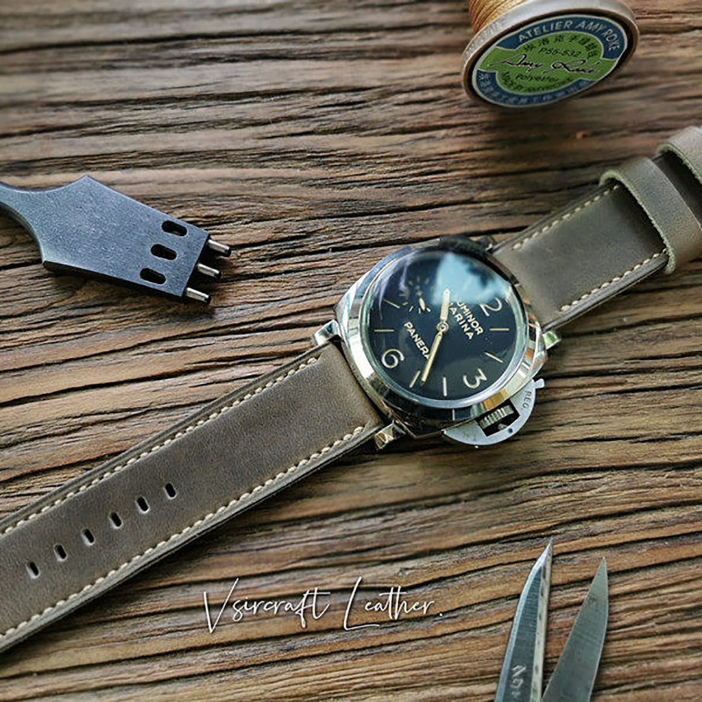 Handmade Custom American Vintage Olive Brown Thickened Cowhide Watch Strap - Soft, Durable, Pin Buckle, Cowhide Care