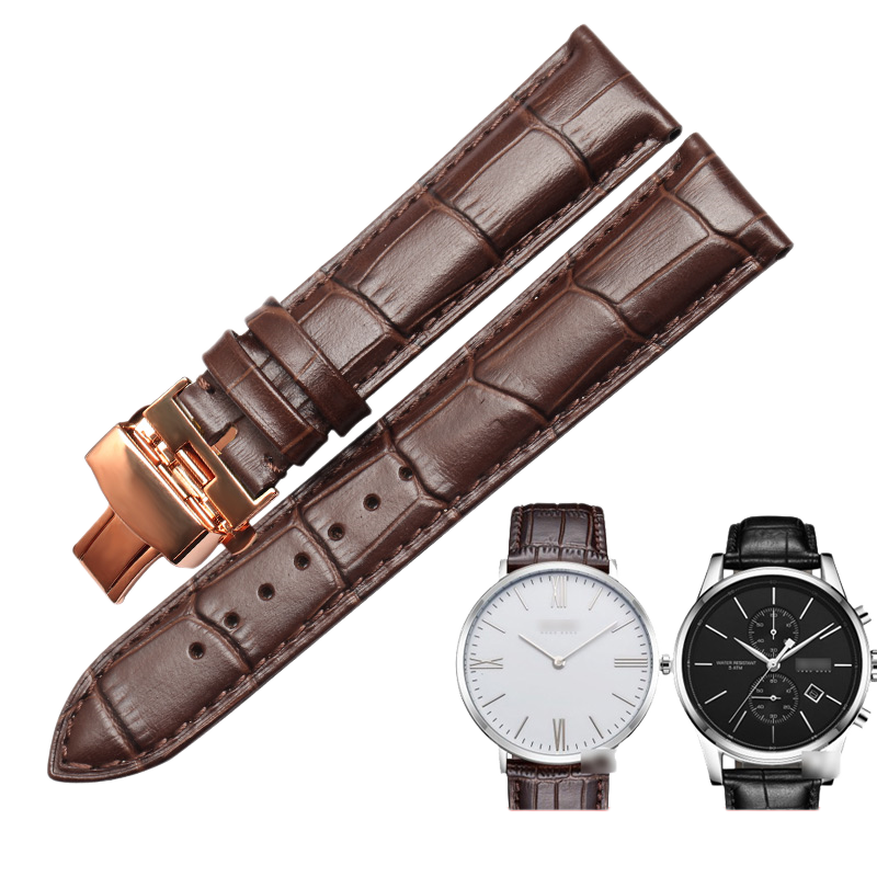 Genuine calfskin watch strap with butterfly clasp, universal for men, fits Tissot, Mido, Longines