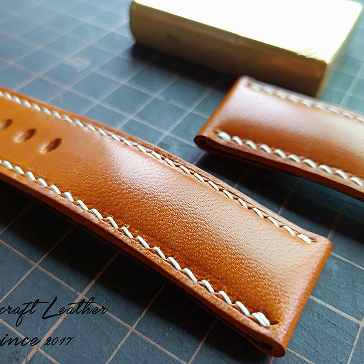 Handmade Custom Italian Chestnut Brown Cowhide Watch Strap - Sweat-Resistant, Soft, Genuine Leather Buckle