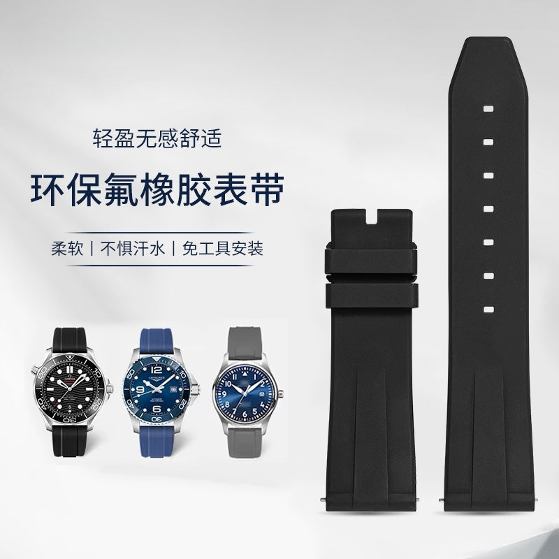 Fluorine Rubber Watch Strap for Men, Fits Mido, Longines, Breitling, IWC, Omega, Citizen, Rolex.