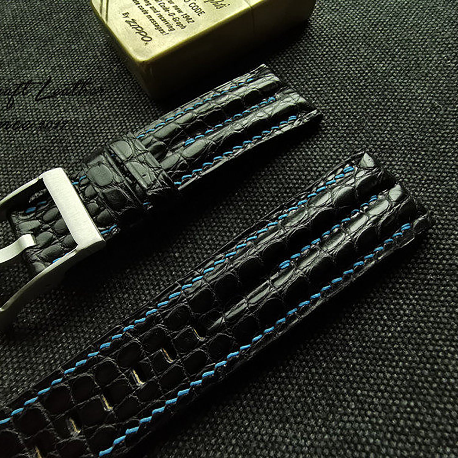 Handcrafted Custom Watch Strap - Double-Sided American Alligator Leather, Black, Waterproof & Sweat-Resistant, Soft Texture, Double-Strand Pin Buckle
