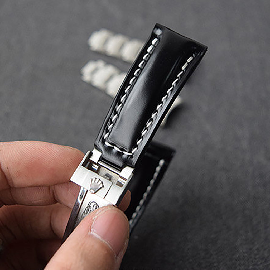 Handmade Cowhide Watch Strap for Rolex Oyster Perpetual Submariner (Black/Green), Yacht-Master, and Daytona (Rainbow)