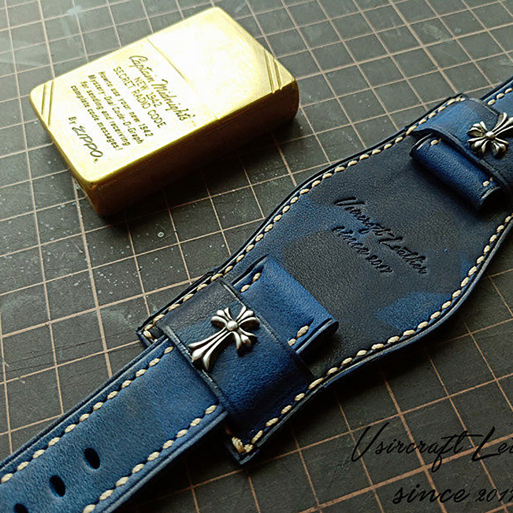 Italian Camouflage Vegetable-Tanned Leather Watch Strap - Hypoallergenic Lining, Soft & Wear-Resistant, Pin Buckle, Customizable