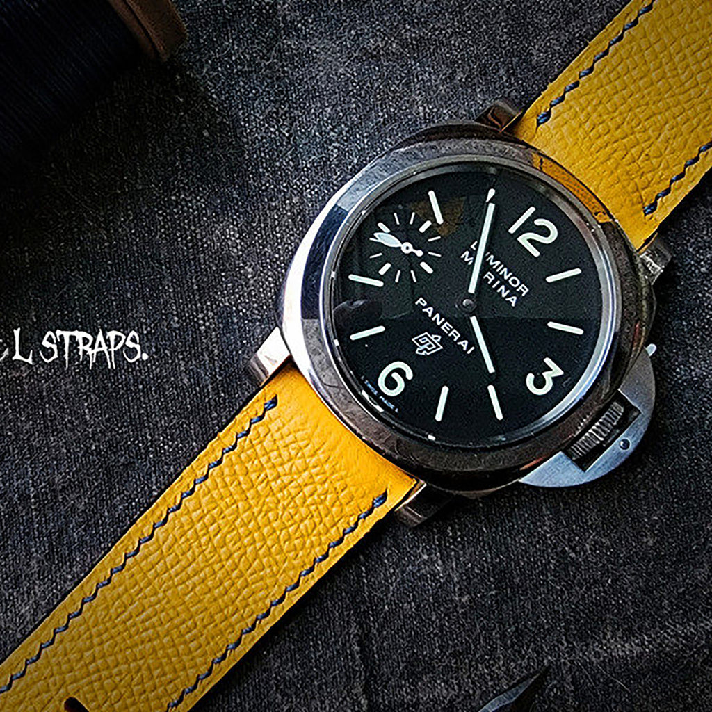 Handcrafted Custom French Calfskin Watch Strap, Color-Blocked & Contrast Design, Sweat-Resistant, Waterproof, Soft Texture with Pin Buckle