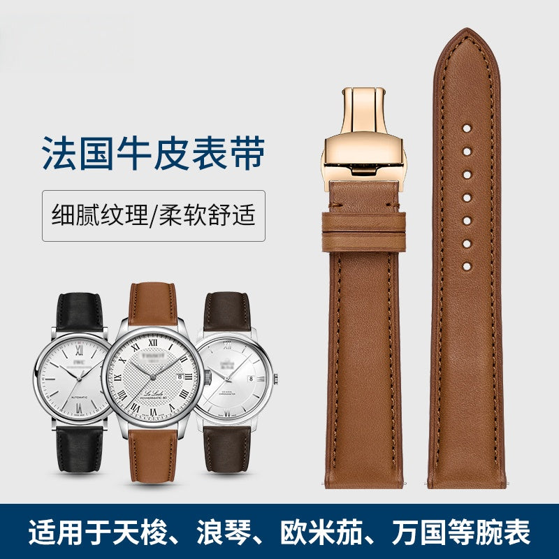 French genuine calfskin watch strap for men and women, fits Montblanc, DW, Jaeger-LeCoultre, Breitling, Huawei