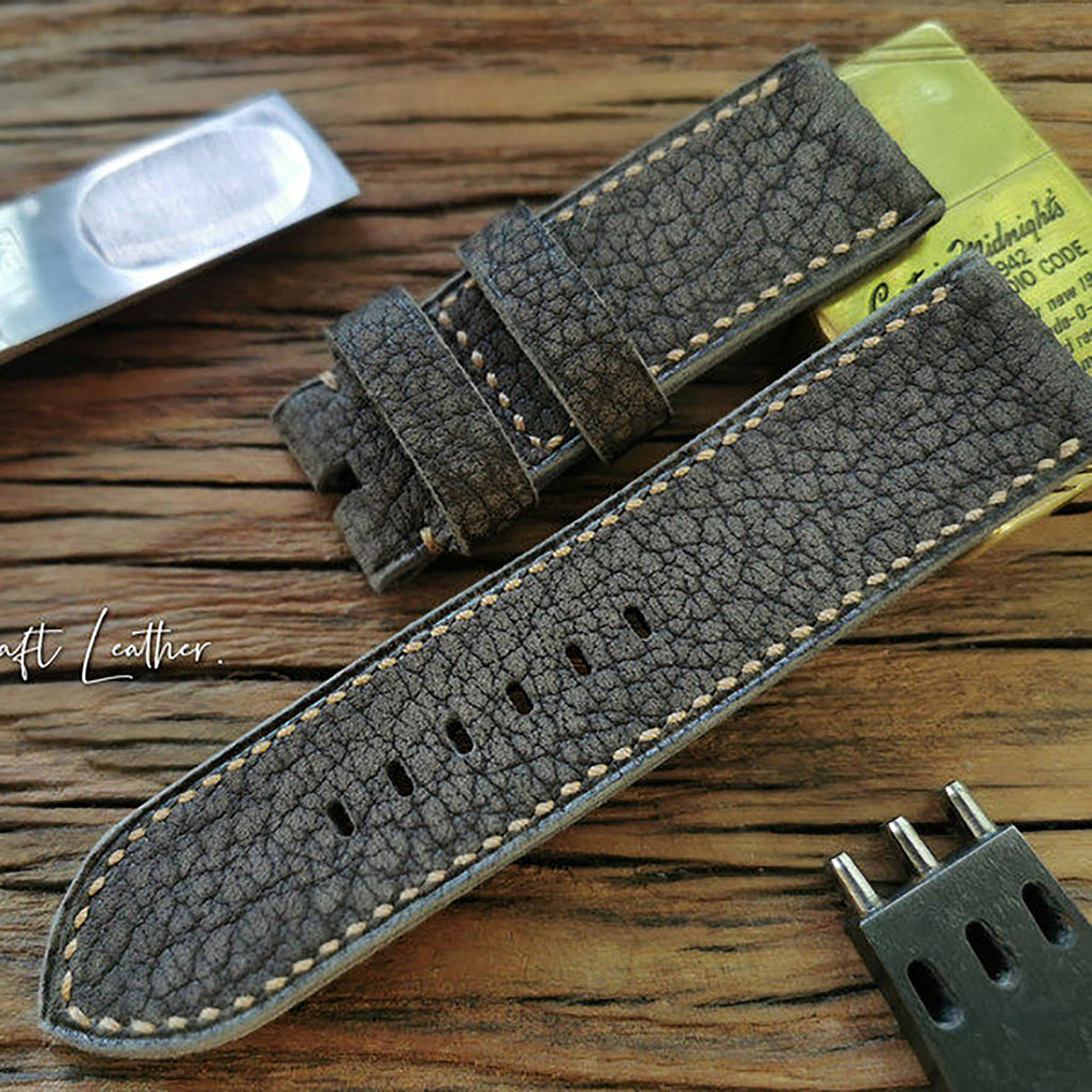 Handmade Vintage Wild Cowhide Leather Watch Strap - Retro Grain, American Rugged Style, Matte Finish, Distressed Look, Soft & Comfortable, Brown Pin Buckle