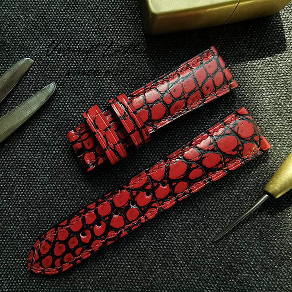 Handcrafted Custom Watch Strap - Double-Sided American Alligator Leather, Black, Waterproof & Sweat-Resistant, Soft Texture, Double-Strand Pin Buckle