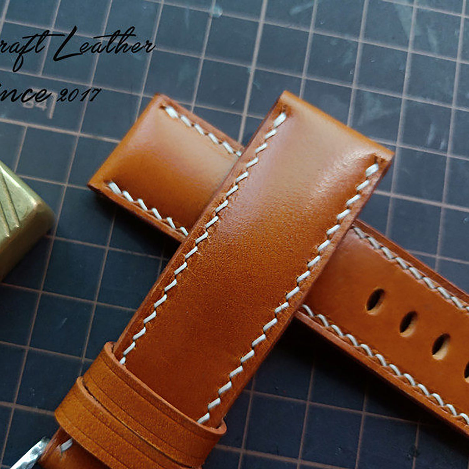 Handmade Custom Italian Chestnut Brown Cowhide Watch Strap - Sweat-Resistant, Soft, Genuine Leather Buckle