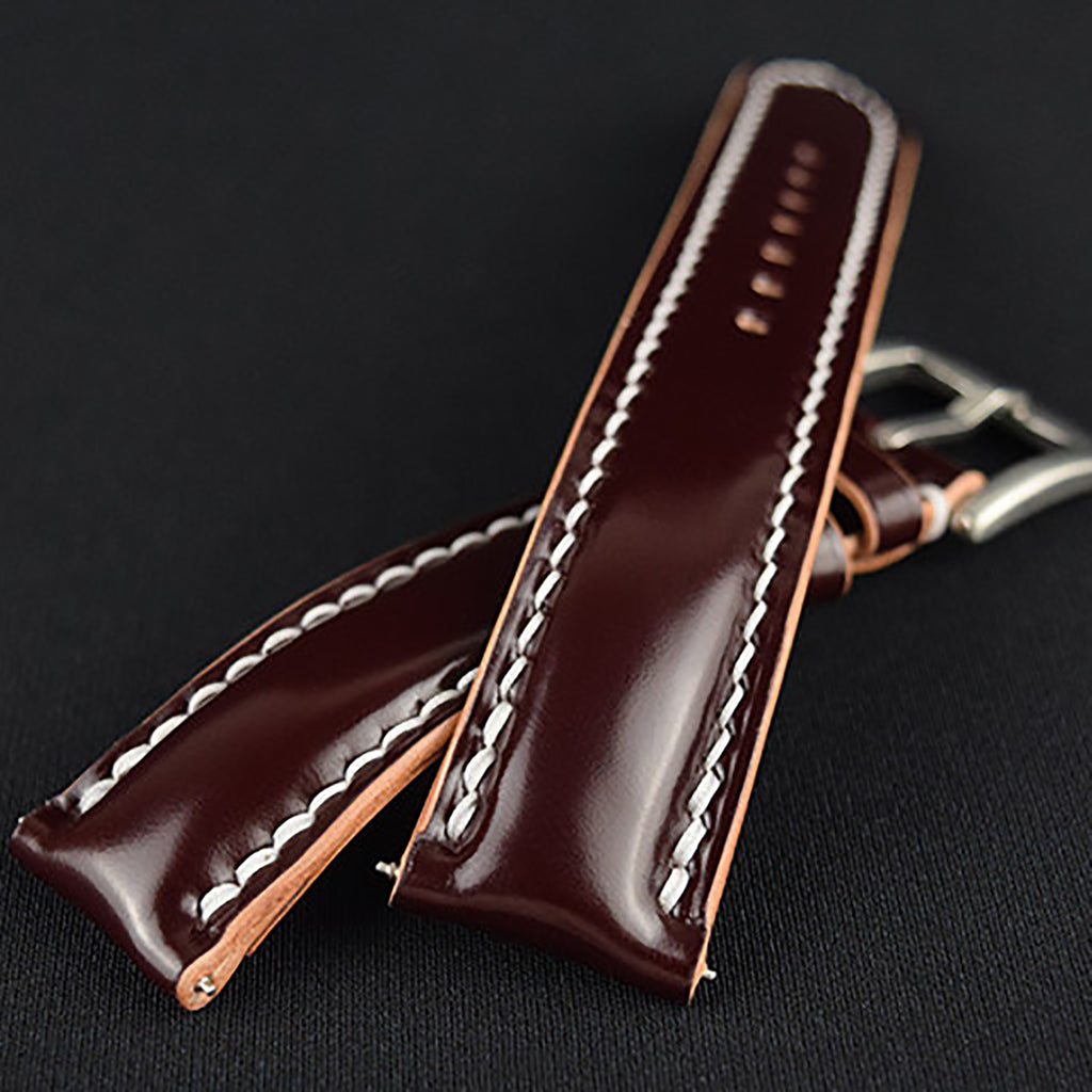 Compatible with Breitling & Tudor - Handmade Burgundy Horsehide Leather Watch Strap