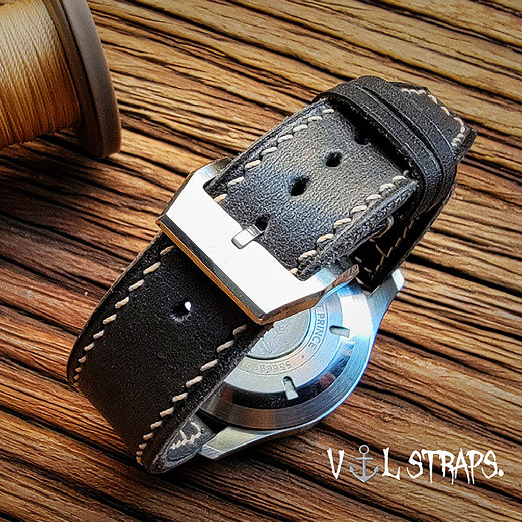 Handcrafted Custom Italian Leather Watch Strap - Meteorite Gray, Soft & Comfortable, Pilot & Portuguese Style with Pin Buckle