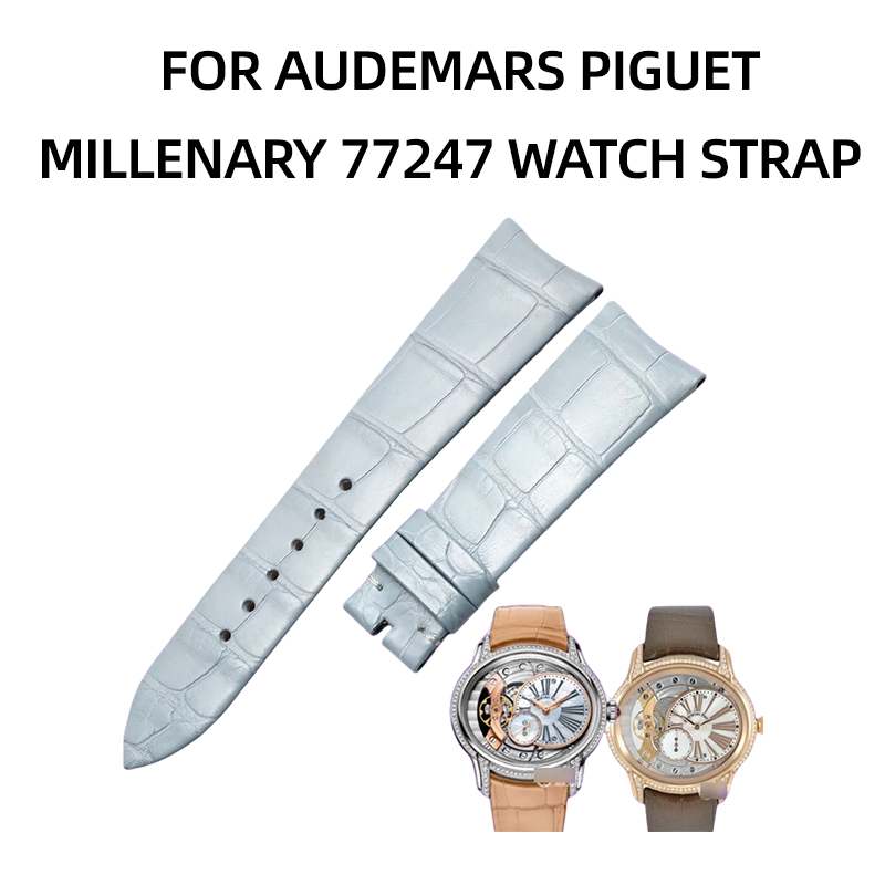 American alligator watch strap, replacement for Audemars Piguet Millenary 77247 women's watch, genuine leather, curved end