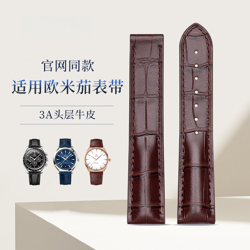Genuine Leather Watch Strap for Men and Women, Original Quality, Fits Omega De Ville, Seamaster 300, Speedmaster