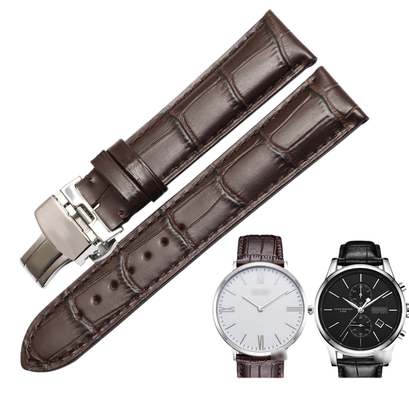 Genuine calfskin watch strap with butterfly clasp, universal for men, fits Tissot, Mido, Longines