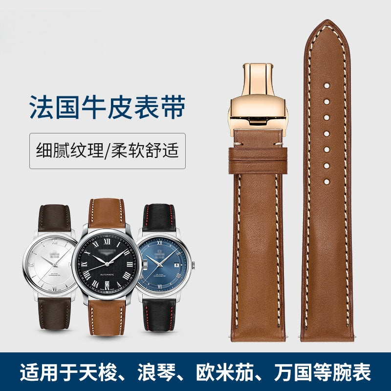 French genuine calfskin watch strap for men and women, fits Montblanc, DW, Jaeger-LeCoultre, Breitling, Huawei