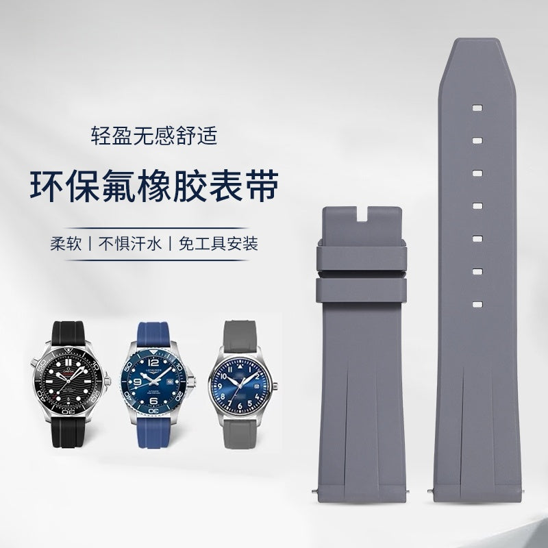 Fluorine Rubber Watch Strap for Men, Fits Mido, Longines, Breitling, IWC, Omega, Citizen, Rolex.