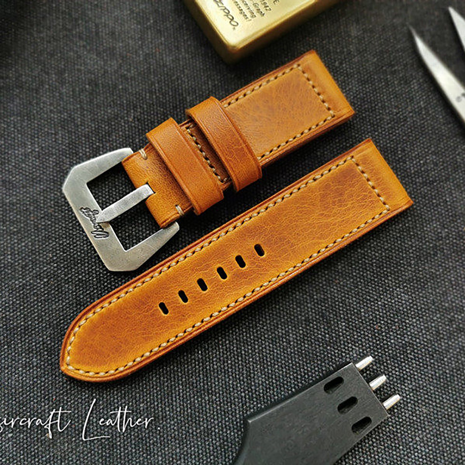 Handcrafted Italian Cracked Leather Watch Strap - Thickened Blue Version, Original Factory-Fitted