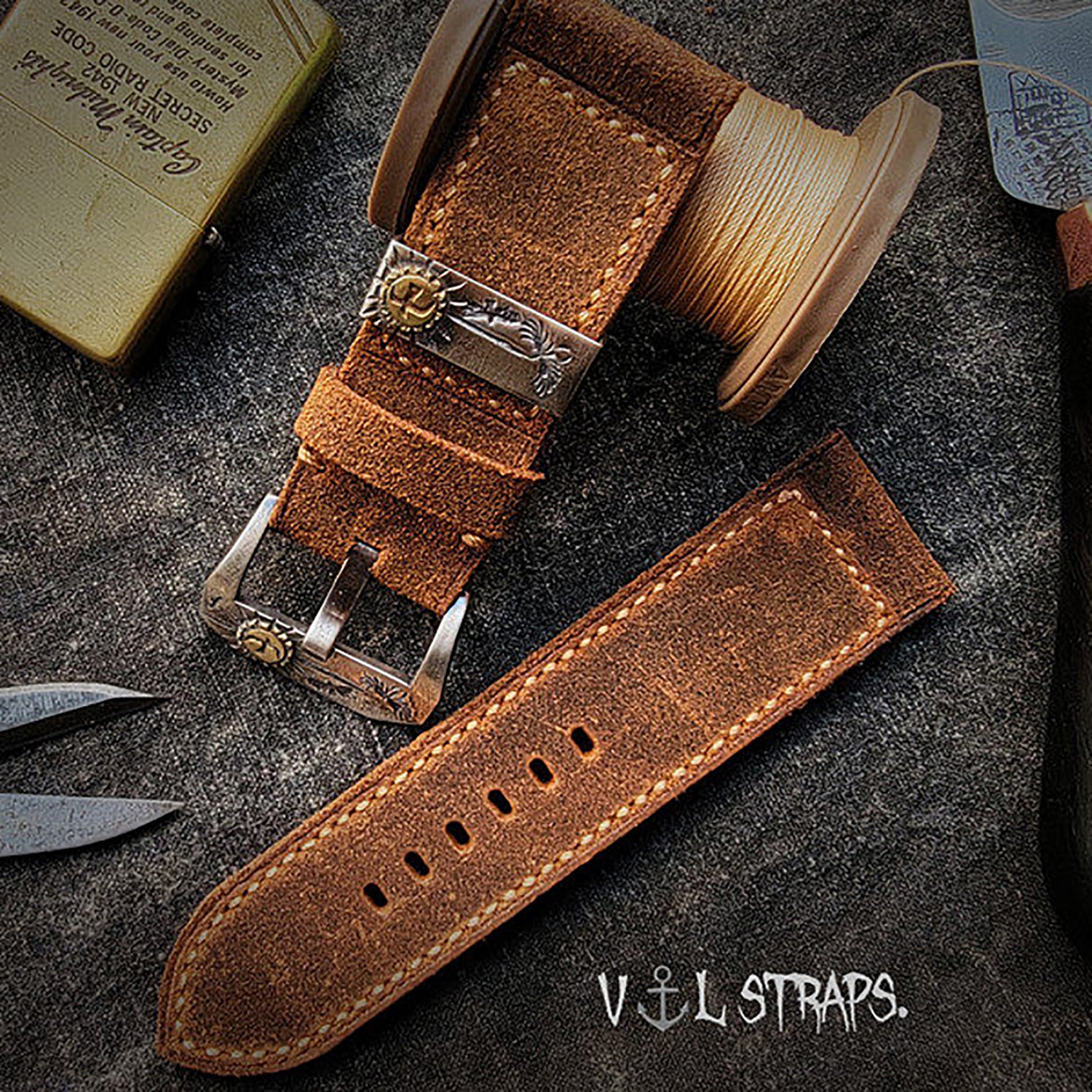 Handmade Watch Strap Customization - British Vintage Cowhide, Oil-Waxed Thickened, American-Style Reverse Suede Pin-Buckle