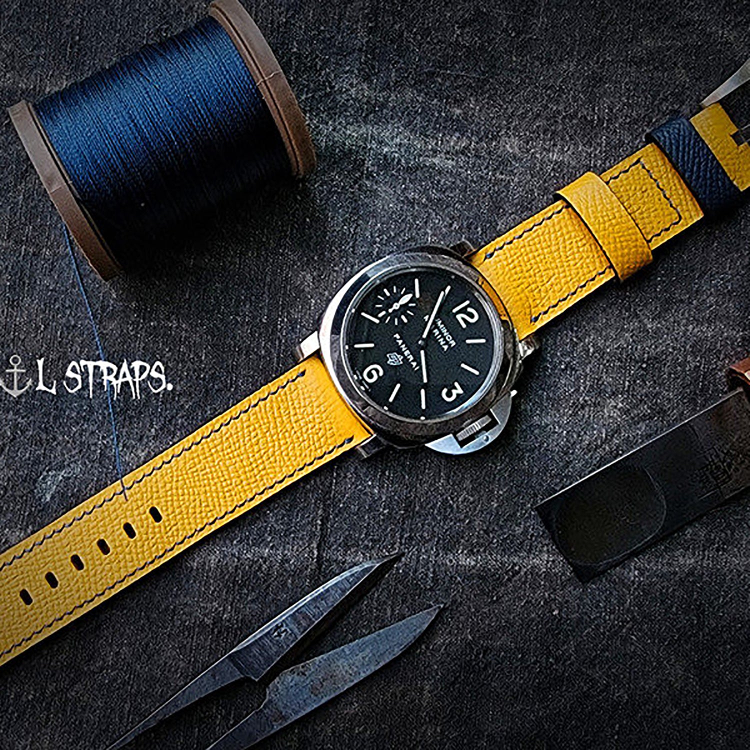 Handcrafted Custom French Calfskin Watch Strap, Color-Blocked & Contrast Design, Sweat-Resistant, Waterproof, Soft Texture with Pin Buckle