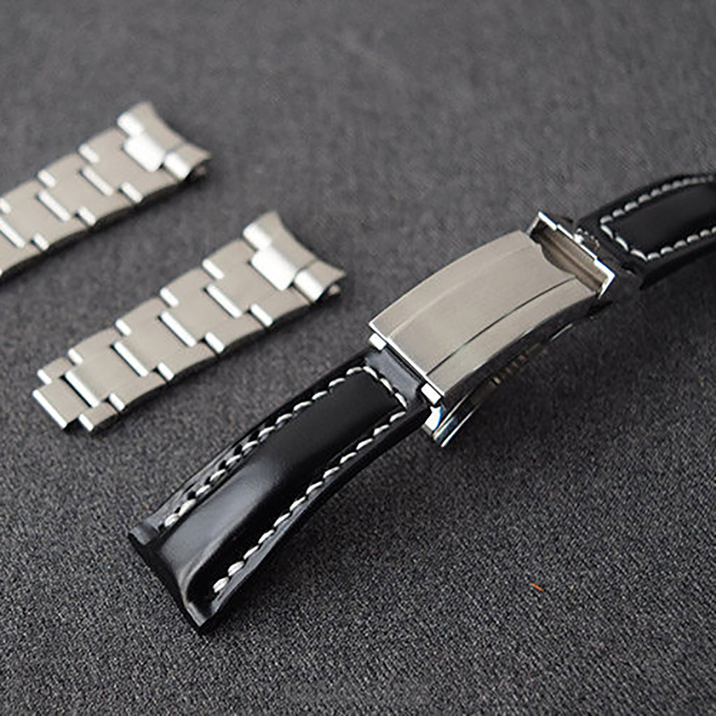 Handmade Cowhide Watch Strap for Rolex Oyster Perpetual Submariner (Black/Green), Yacht-Master, and Daytona (Rainbow)