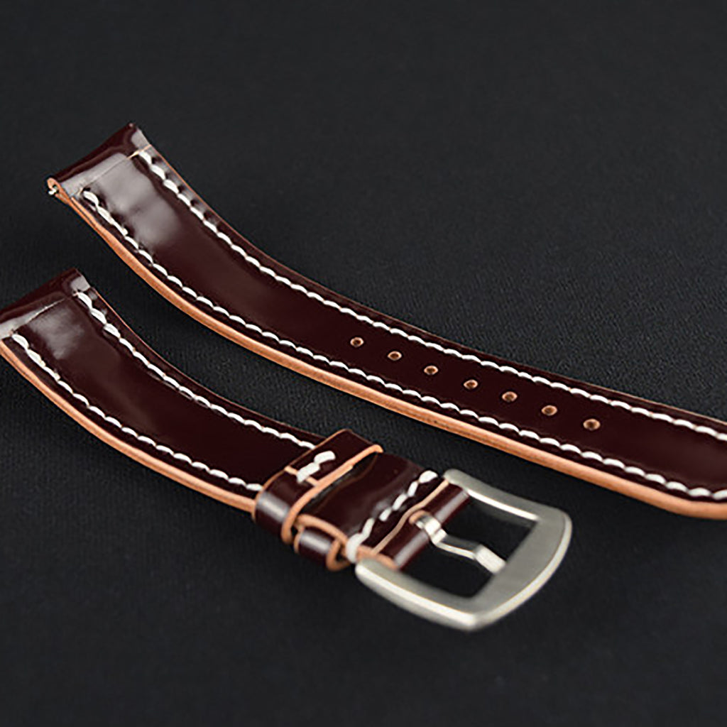 Compatible with Breitling & Tudor - Handmade Burgundy Horsehide Leather Watch Strap