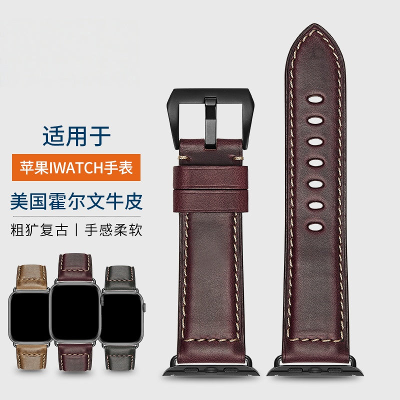 Genuine leather cowhide watch strap for men, compatible with Apple Watch S11/10/9/8/7/6/5, SE, Ultra 3/2, 49mm 46mm 42mm, premium texture iwatch band