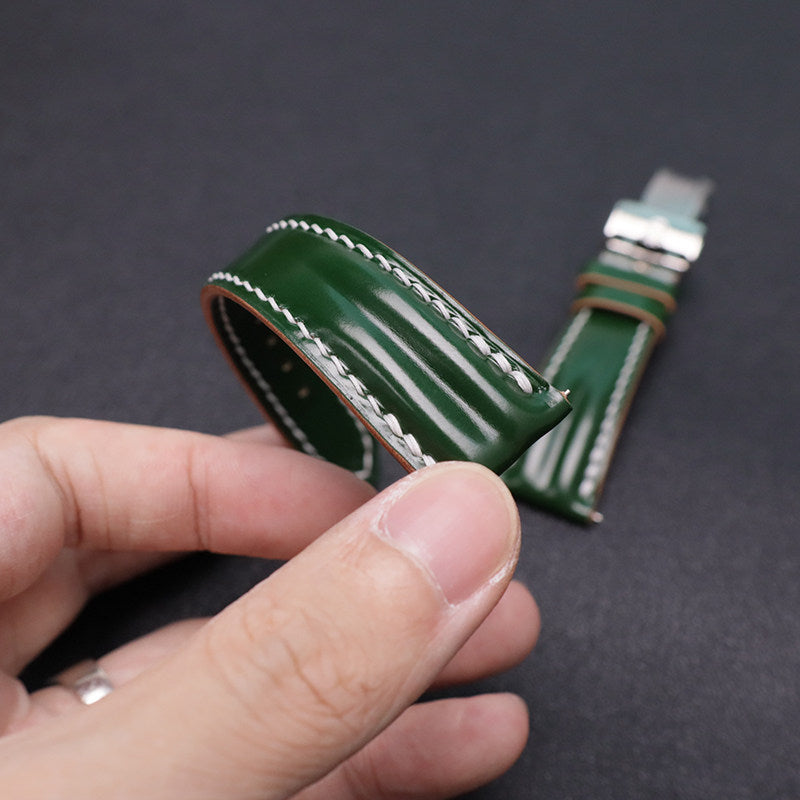 Horween Chromexcel Leather Watch Strap - Compatible with Rolex Yacht-Master, Submariner (Black/Green), Explorer, and Rainbow Daytona