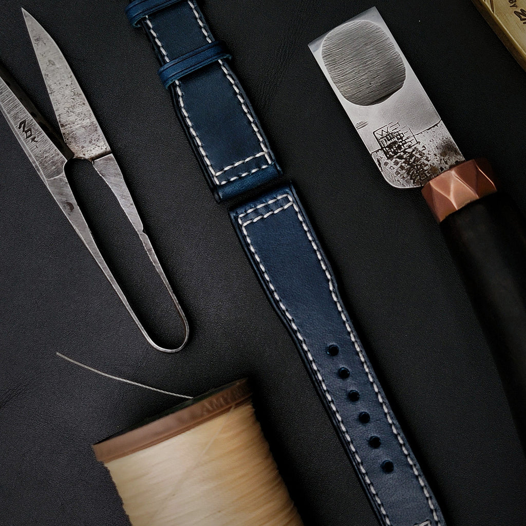 Handmade Custom Italian Cowhide Leather Watch Strap - Compatible with Pilot, Portuguese, Spitfire (Blue Pin Buckle)