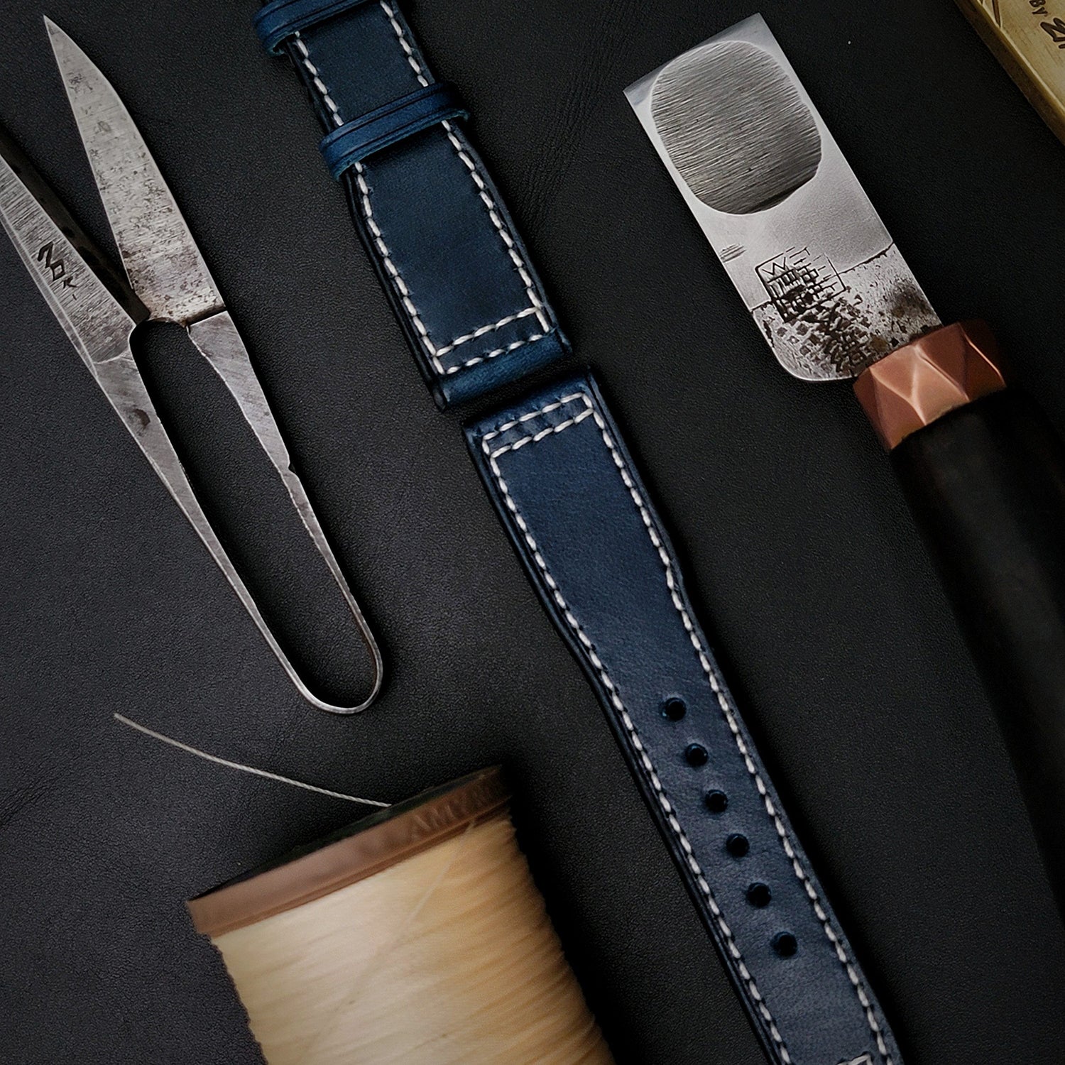 Handmade Custom Italian Cowhide Leather Watch Strap - Compatible with Pilot, Portuguese, Spitfire (Blue Pin Buckle)