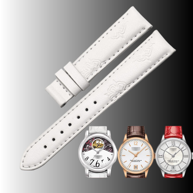 Replacement genuine cowhide leather watch strap for women, compatible with Tissot T050 (new), T099, T063, T055.