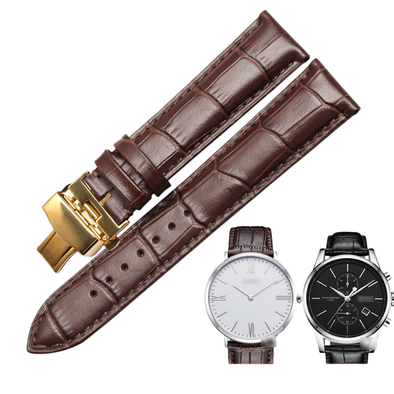 Genuine calfskin watch strap with butterfly clasp, universal for men, fits Tissot, Mido, Longines