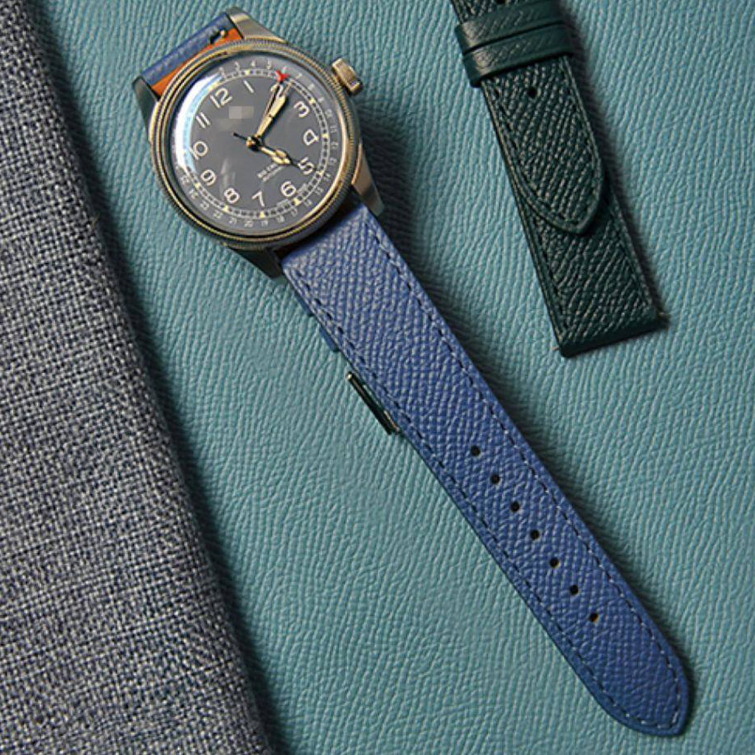 New French EPSOM Palm Pattern Cowhide Leather Watch Strap, Suitable for Omega and Tisso