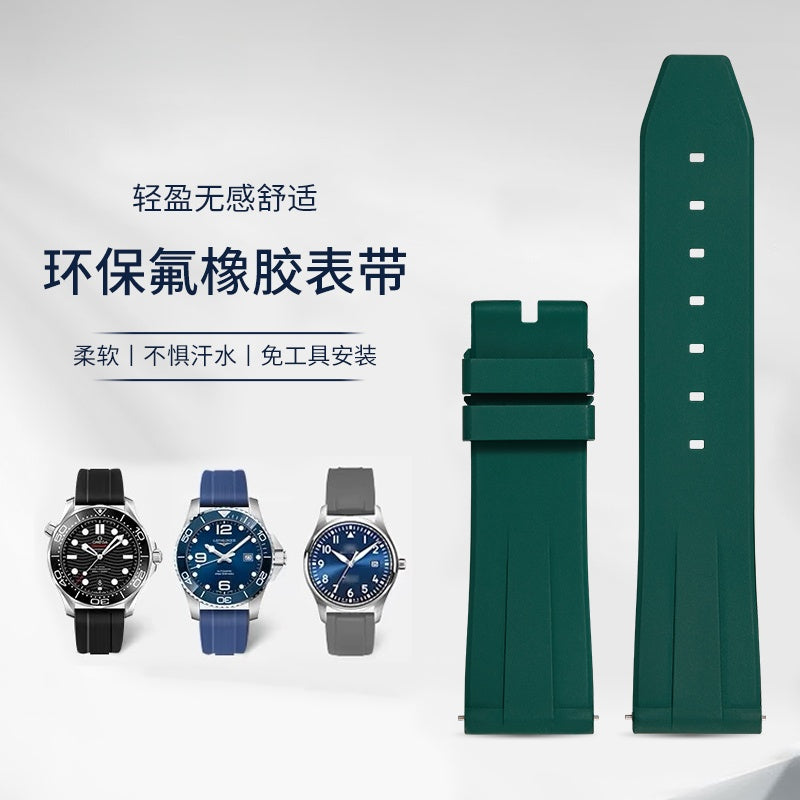 Fluorine Rubber Watch Strap for Men, Fits Mido, Longines, Breitling, IWC, Omega, Citizen, Rolex.