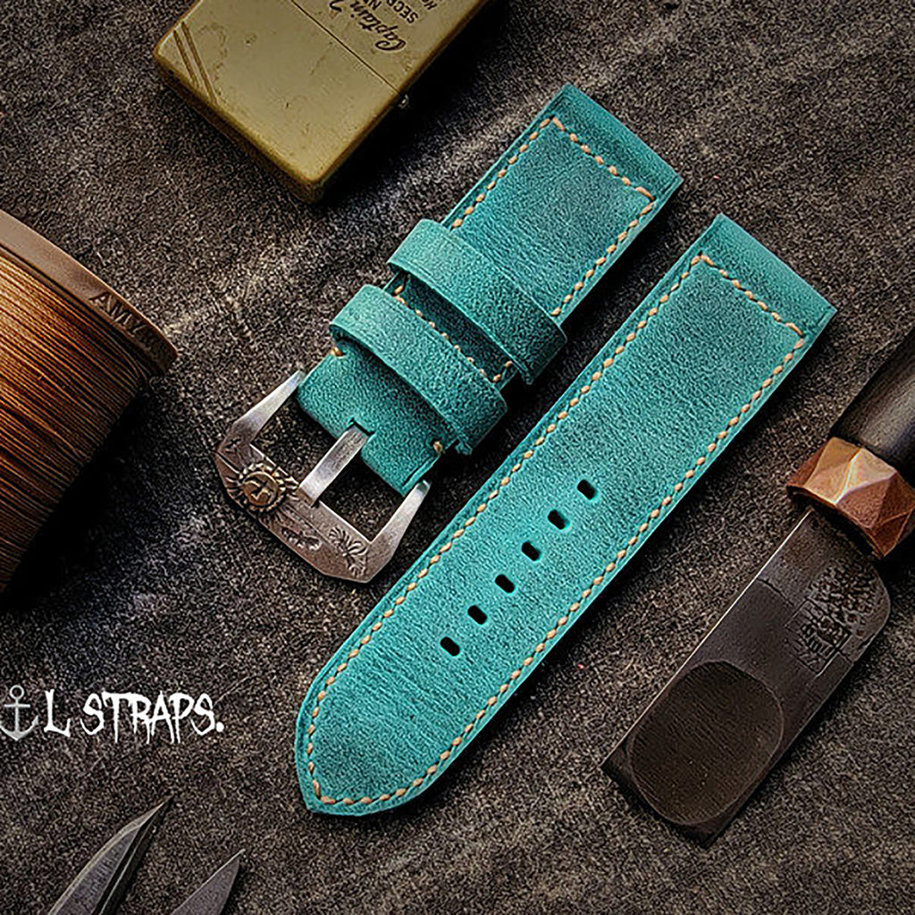 Handmade Watch Strap Customization - British Oil-Waxed Full-Grain Leather, Desert Tan-Green Vintage Pilot Pin-Buckle Strap